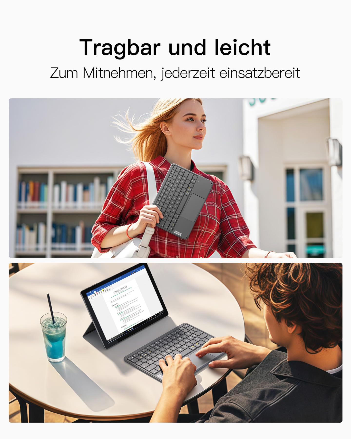 Inateck Tablet Tastatur mit Touchpad, Ultraleichte Tastatur Kabellose QWERTZ Deutsch mit Trackpad, kompatibel mit iPad/Tablet/Windows/Laptop/PC,KB01105 7