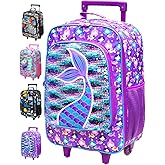 AGSDON Kids Suitcase for Girls, Cute Mermaid Rolling Luggage Wheels for Children Toddler