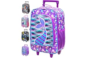 AGSDON Kids Suitcase for Girls, Cute Mermaid Rolling Luggage Wheels for Children Toddler