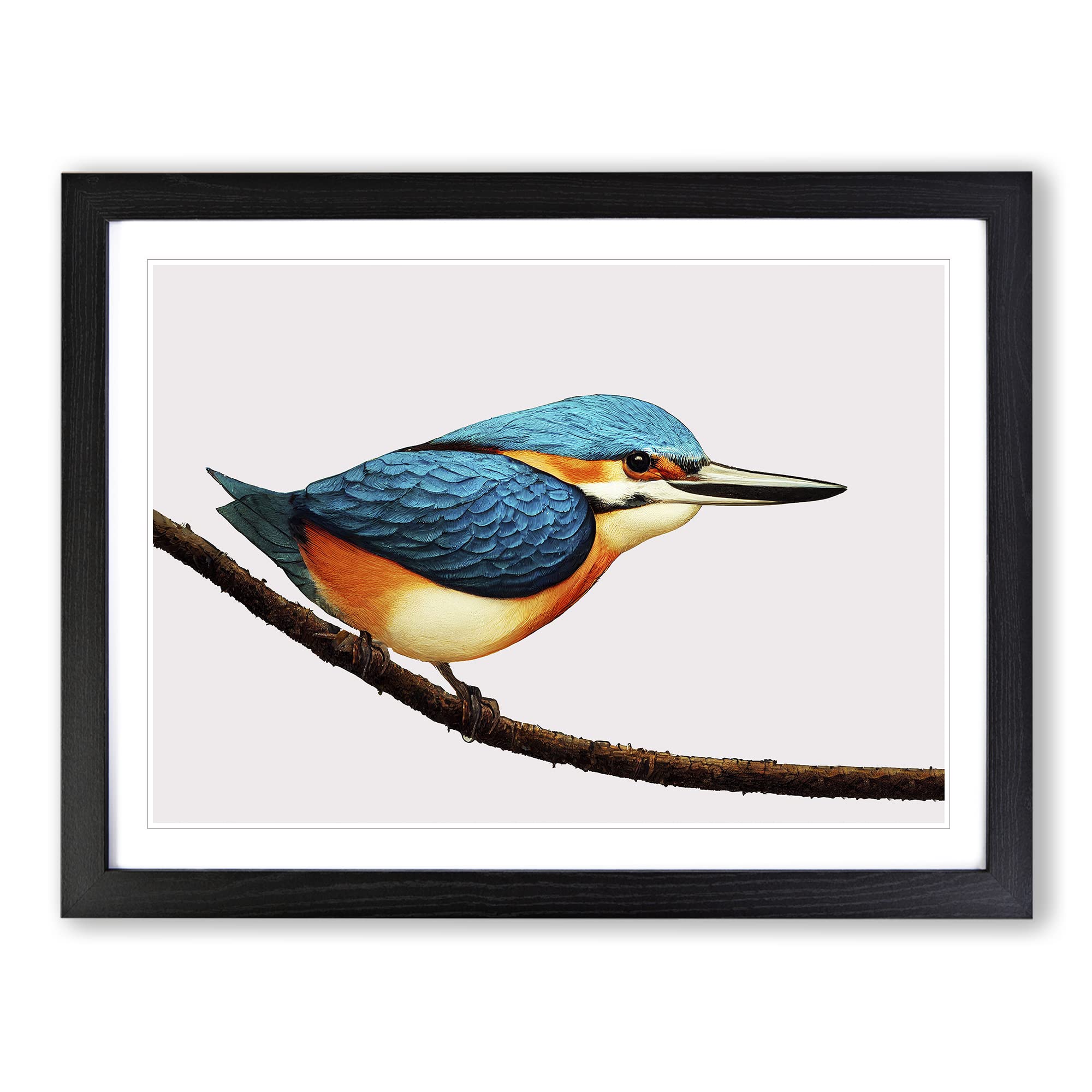 Dreamy Kingfisher Bird Framed Print | A4 Black Framed Wall Art | Ready to Hang | Modern Nature Picture | Living Room Bedroom Lounge Office