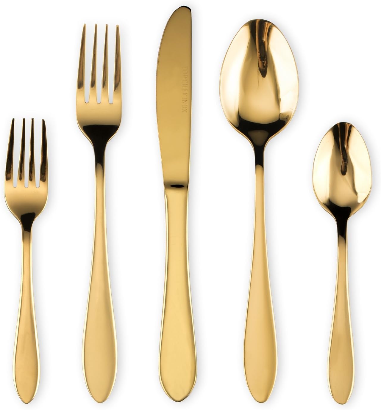 HOMQUEN Stainless Steel Titanium Plated Golden Flatware Set 20 Piece, Golden Flatware Set, Golden Silverware Set Service for 4 (Shiny Golden)