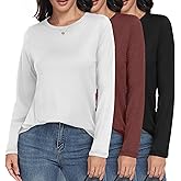 GAYHAY 3 Pack Long Sleeve Shirts for Women - Loose Fit Crew Neck Basic Tees Fall Tops Outfits Casual Clothes 2026