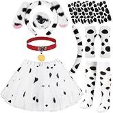 Fabllewavi Dalmatian Costume Set - Ear Headband Nose Tail Gloves Tights Tutu for 100 Days of School Dress Up