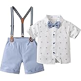 Boarnseorl Baby Boys Shorts Sets, Infant Shirt+Shorts+ Tie+Suspenders,Toddler Outfits Suits
