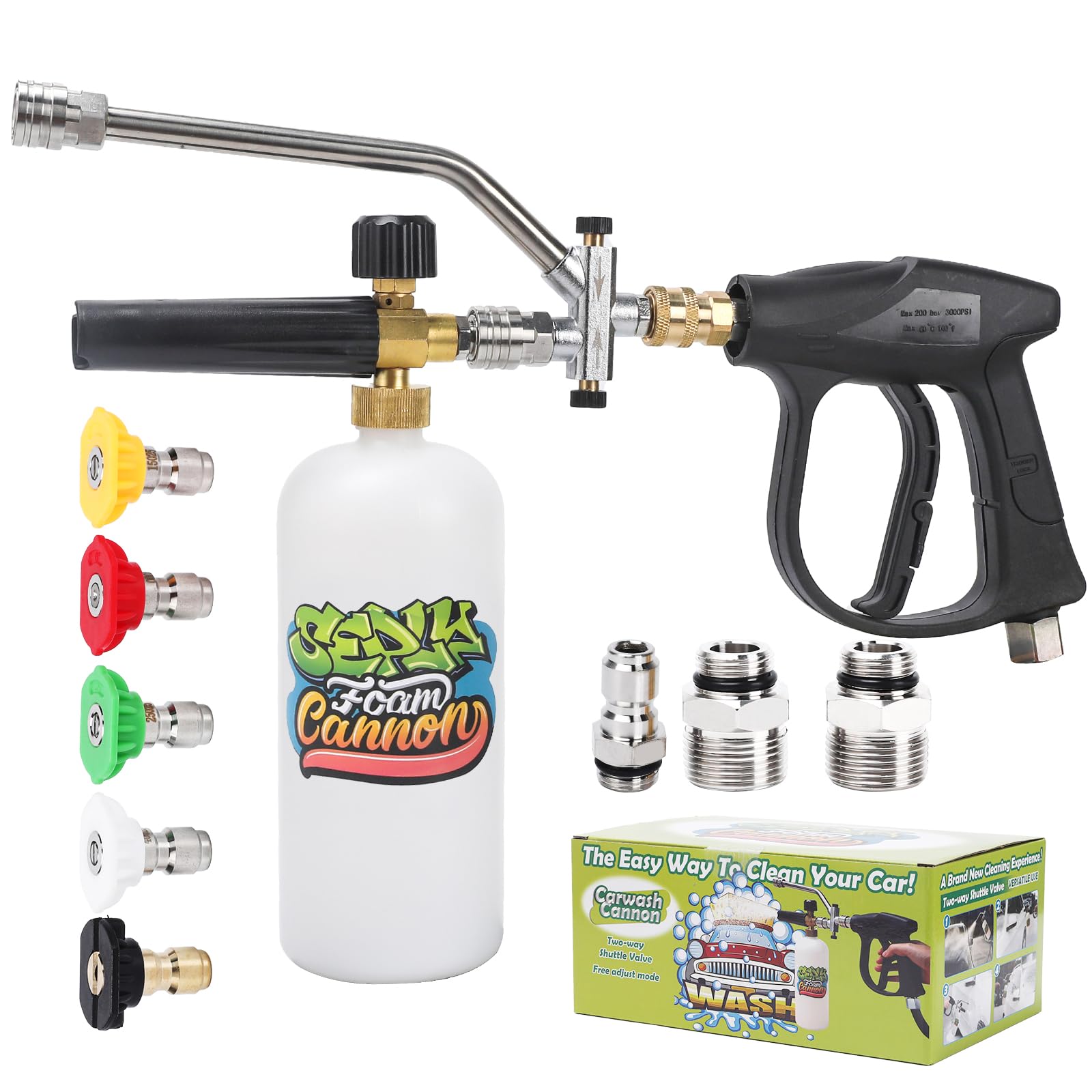 Photo 1 of Foam Cannon for Pressure Washer, Dual Connector Foam Gun with 5 Nozzle Tips, 3/8" Swivel Quick Connect, M22-14mm & M22-15mm Fittings