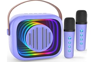OKEYFUNZ Karaoke Machine for Kids Adults, Portable Mini Karaoke Speaker with 2 Wireless Microphones, Stereo Sound and Colorful Lights, Toys Birthday Gifts for Girls 4, 5, 6, 7, 8, 9 Years Old (Purple 2Mic)