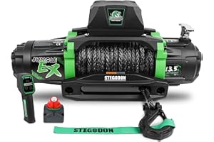 STEGODON Winch 13500 lb Winch 12V Waterproof Electric Winch Synthetic Rope Winch Off Road Winches with 2 in 1 Wireless Remote for Towing Jeep Truck Off Road (Jungle EX)