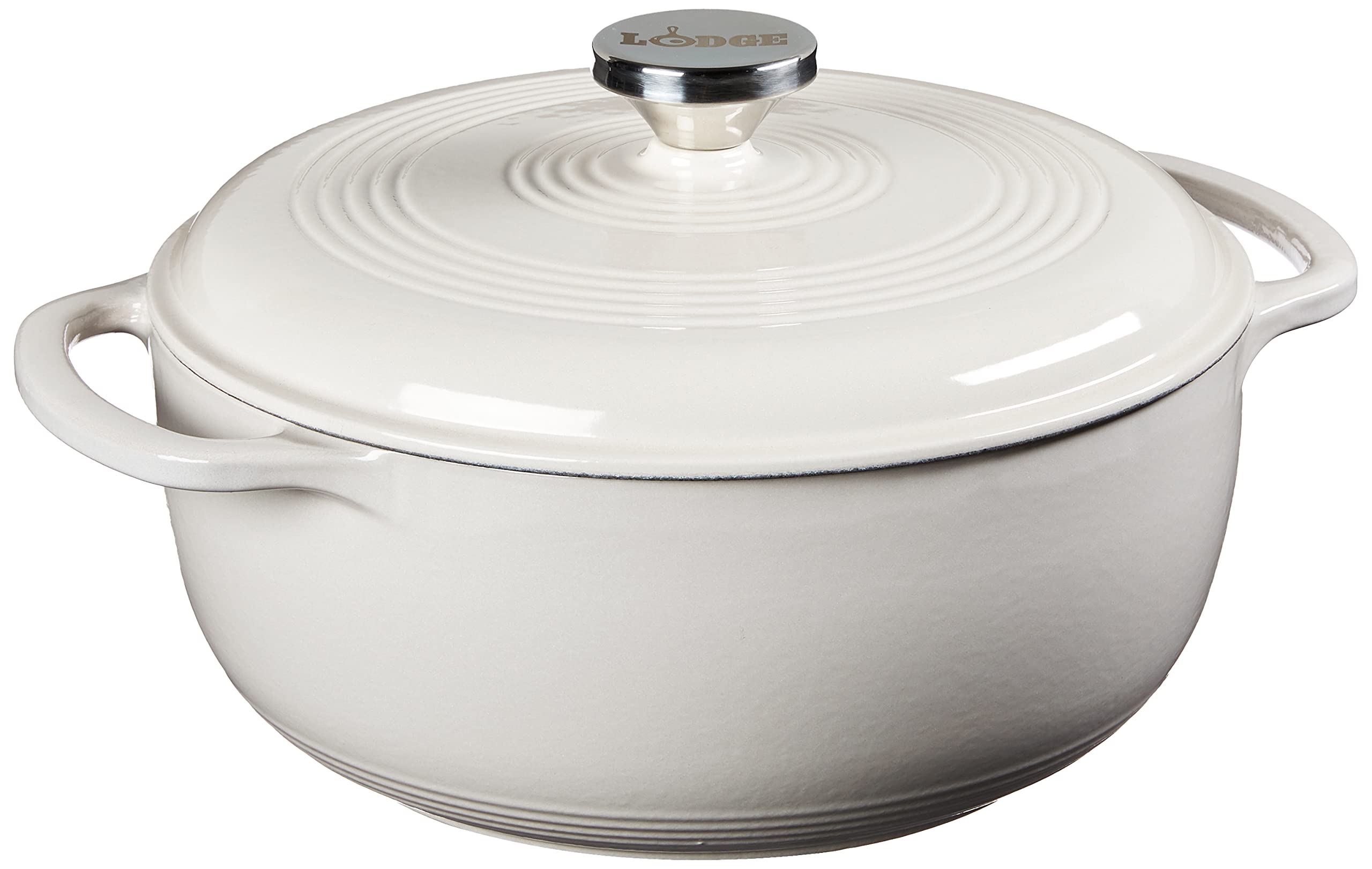 Lodge 4.5 Quart Enameled Cast Iron Dutch Oven with Lid – Dual Handles – Oven Safe up to 500° F or on Stovetop - Use to Marinate, Cook, Bake, Refrigerate and Serve – Oyster White Image