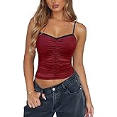 Avidlove Sexy Tops for Women Y2K Tank Top Mesh Camisole Cami Crop Trendy Ruched Going Out Tops