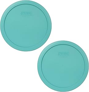 Pyrex 7402-PC Turquoise Round Plastic Food Storage Replacement Lids - 2 Pack