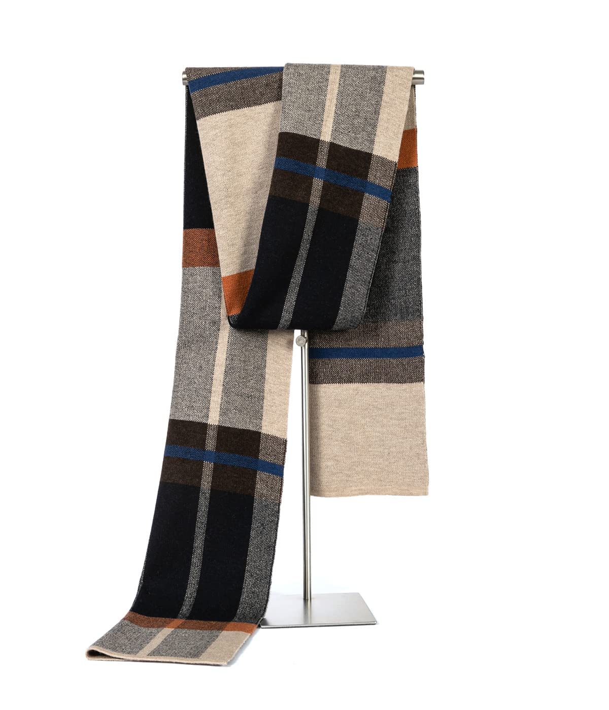 Villand Australian Merino Wool Tartan Knitted Scarf for Men, Plaid Winter Warm Thick Soft Neckwear with Gift Box