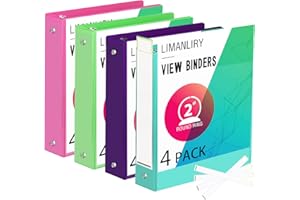 2 Inch Binders, Round 2"" 3 Ring Binder, Customizable View Binder with Pockets, Assorted Colors, 4 Pack