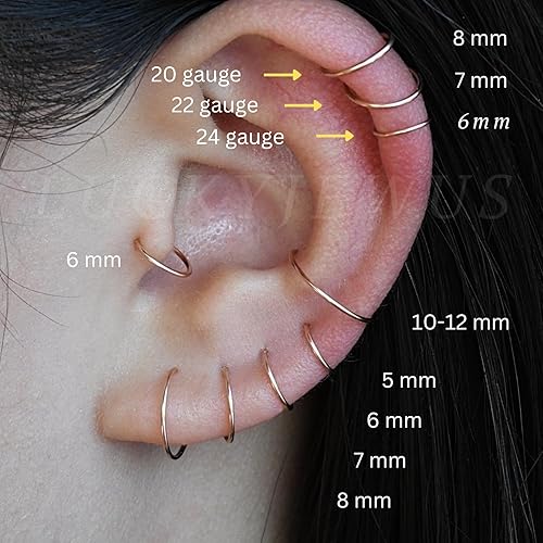 Helix Tragus Earring Gauge Size Small Gold Sterling Silver Huggie Hoop  Earrings For Women