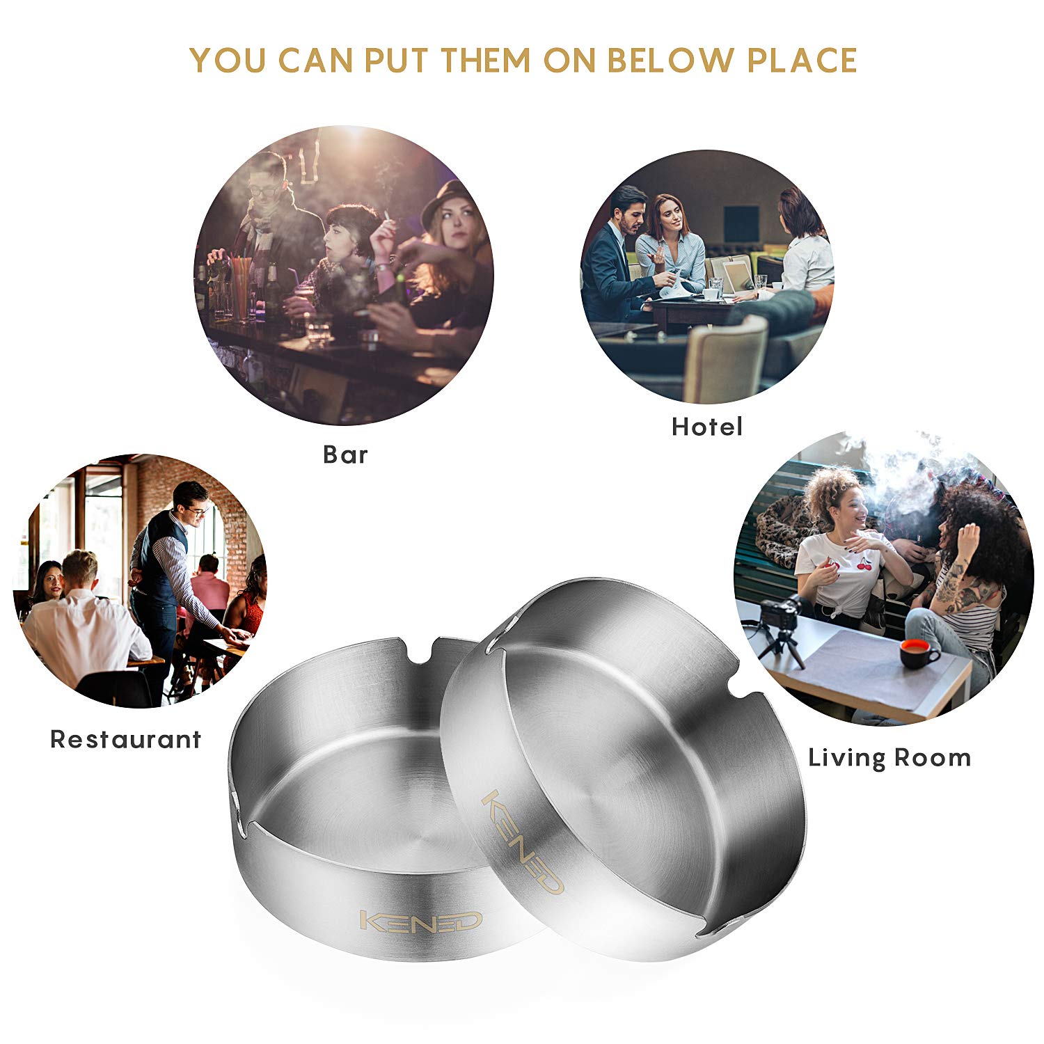 Aschenbecher, 4 Packung mit 10 cm Edelstahl Tischplatte, Runder Zigarrenaschenbecher Geeignet für Zigaretten Aschenbecher in Privathaushalten, Hotels, Restaurants, Büros und im Draußen