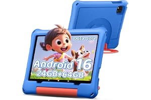 aiprotablet 10 inch Kids Tablet, Android 16 Tablet for Kid, Octa-Core CPU, 24GB RAM, 64GB ROM 1TF Card Expandable for Toddler Children,Tablets with Case, Parental Control, 6000mAh,WiFi, BT5.0 (Blue)