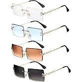 Frienda 4 Pairs Rimless Rectangle Sunglasses Frameless Square Glasses Vintage Transparent Eyewear for Women Men
