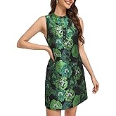 Ladyful Sleeveless Dress for Women Floral Jacquard Shift Dress Elegant Button Up Crewneck Tank Summer Mini Dresses