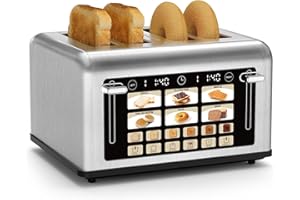 4 Slice Toaster, Stainless Steel Touch Screen Toasters Digital Timer, 6 Shade Settings 6 Bread Types for Bagel, Cancel, Defro