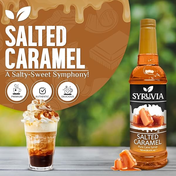 SYRUVIA SALTED CARAMEL SYRUP FOR COFFEE 25.4 OUNCES SALTED CARAMEL COFFEE SYRUP