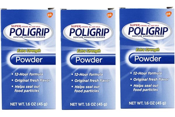 Super Poligrip Super Poligrip Denture Adhesive Powder, Extra Strength 1.6 oz (Pack of 3)
