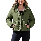 PEHMEA Women's Winter Cropped Puffer Jacket, Full Zip Thicken Short Coat with Detachable Hood