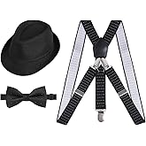 Alizeal 1 inch 2.5cm Suspender and Bow Tie Set with Fedora Hat for Kids
