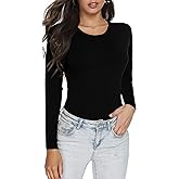 LINDLOOK Women's Slim Fitted V Neck/Crewneck Long Sleeve T Shirt Basic Soft Cotton Tops