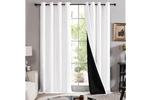 Deconovo White Blackout Curtains for Bedroom and Living Room - 100% Light Blocking Window Curtains 84 Inches Long with Black Liner, Set of 2 Panels 52W x 84L Inches, Pure White