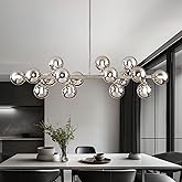 Wystco 16-Light Globe Sputnik Chandelier, Mid Century Modern Light Fixture Over Table, Nickel Linear Chandeliers for Dining R