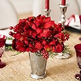 OBDXZHC 4PCS 17.5 Inch Red Amaryllis Artificial Flowers Faux Amaryllis Flowers Stems with 4 Heads Silk Floral Bouquet for Christmas Home Office Bathroom Table Centerpiece Wedding Party Arrangements