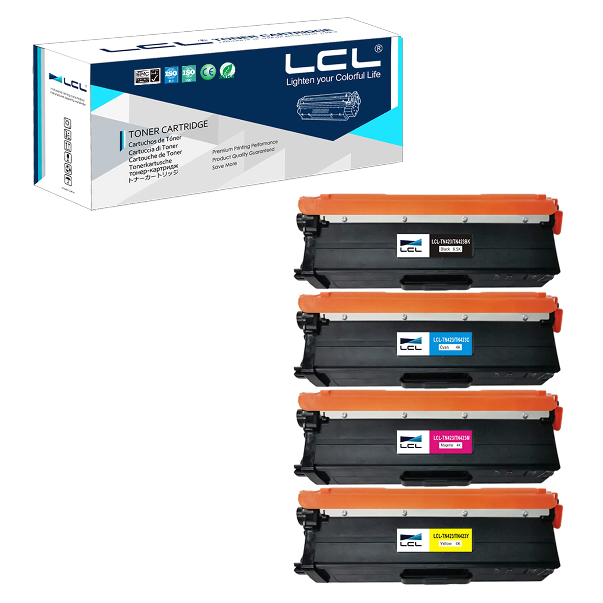 LCL TN-423 Toner Cartridge for Brother TN-421 TN-423 TN421 TN423 TN423BK TN423C TN423M TN423Y for Brother HL-L8260CDW HL-L8360CDW MFC-L8690CDW MFC-L8900CDW DCP-L8410CDW (4PK KCMY)