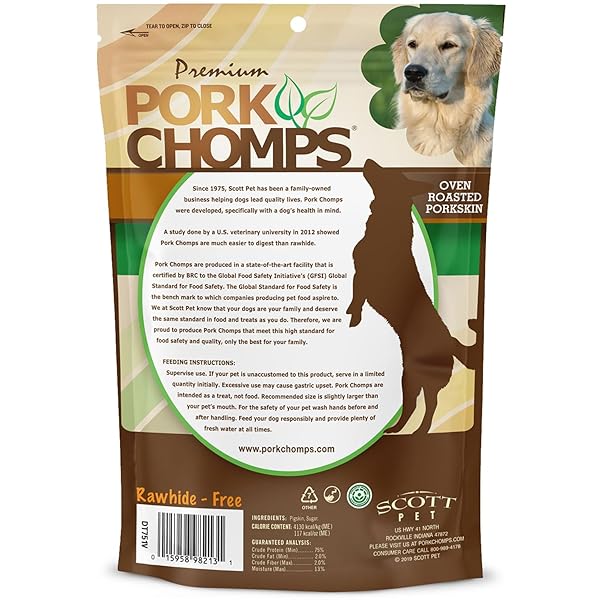 PORK CHOMPS ROASTED PORK SKIN DOG CHEWS, 5-INCH MINI TWISTS, 20 COUNT