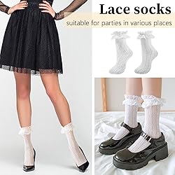MKYSZLT Womens White Lace Socks Ruffle Frilly Dress