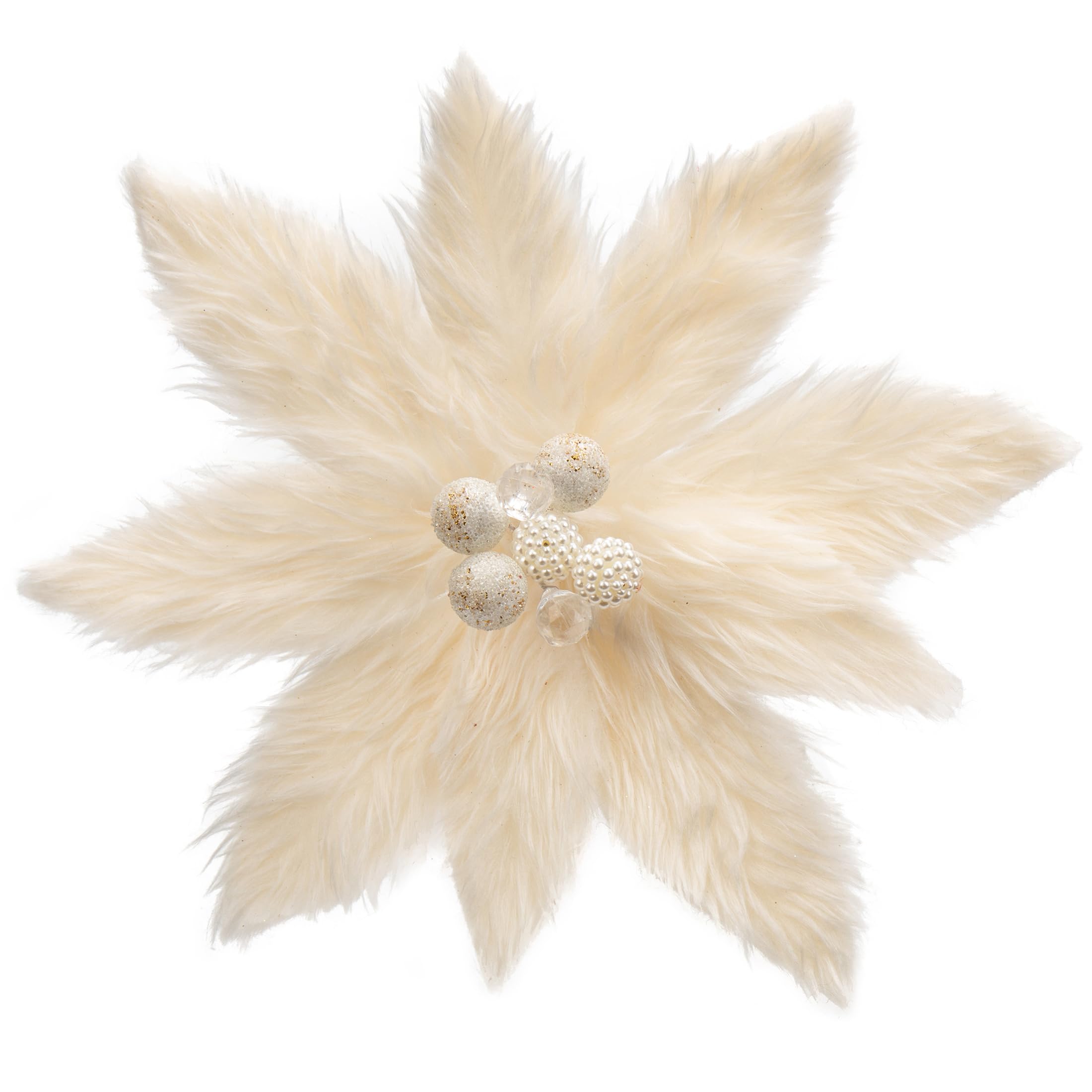 4PCS Plush Christmas Flower for Decorations, 11'' Large Fluffy Artificial Flowers Fake Poinsettia, Milky White Floral Ornaments for Xmas Home Decor, Christmas Tree, Wreath, Garland, New Year, Wedding