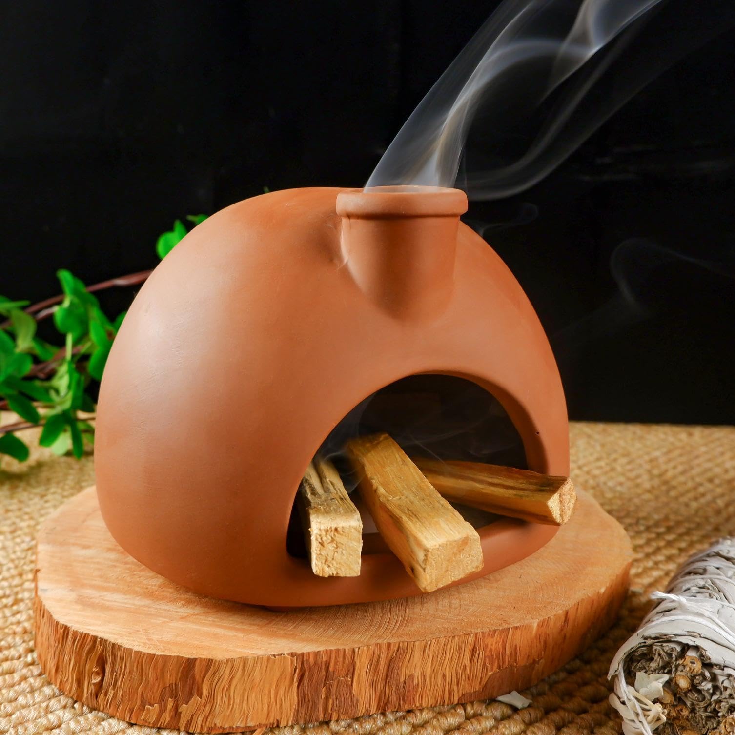 Photo 1 of MOUGIGI Large Handmade Terracotta Palo Santo Holder - Chiminea Incense Dish with Chimney, Cone Burner for Sage, Ideal for Meditation, Zen, Yoga, Spa | Aromatherapy, Mindfulness, Altar Decor Gift