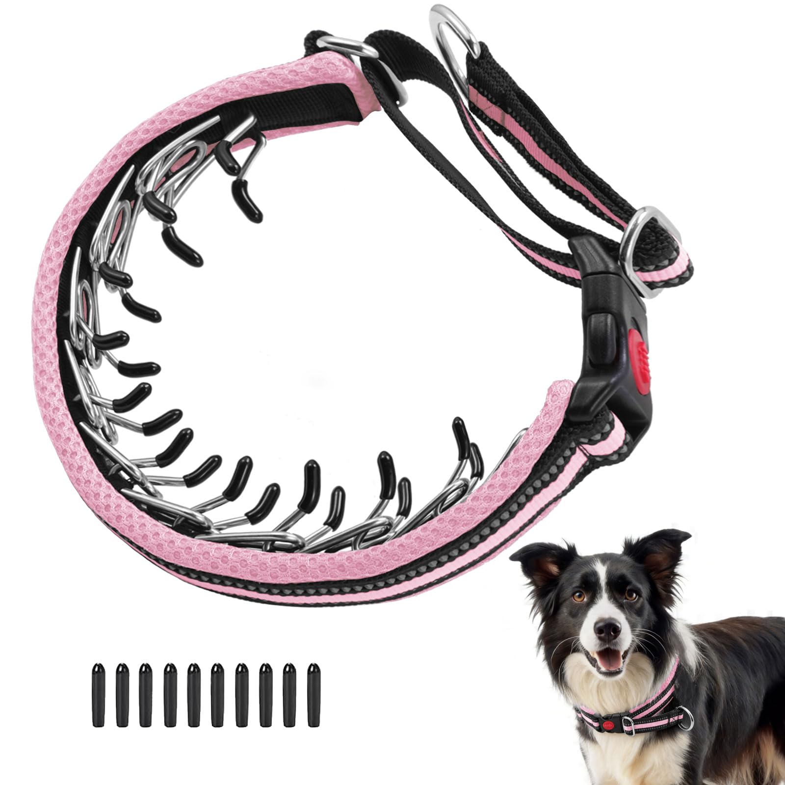 Photo 1 of Martingale No Pull Dog Collar for Large Medium Small Dogs, Heavy Duty Nylon Adjustable Reflective Anti Pull Slip Collar with Buckle for Training Walking Hunting L Pink