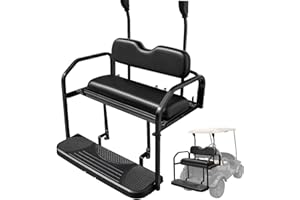NOKINS Golf Cart Rear Seat Kit, Back Flip Seat for Club Car Precedent/Tempo/Onward 2004-Up, 1.25-Inch Square Steel Frame, Integrated Seat Belt Mounts, UV-Resistant, High-Density Foam Padding(Black)