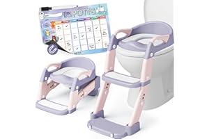 ARGENENS 3-in-1 Potty Training Seat, Toddler Toilet Seat with Step Stool Ladder, Toddler Potty Chair for Boys Girls, Foldable with Splash Guard and Anti-Slip Steps, with A4 Size Magnetic Weekly Chart
