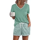 Ekouaer Women's Pajamas Sets Short Sleeve Lounge Sets Sleepwear Casual Two Piece Pjs With Pockets