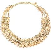 Statement Necklace Black Faceted Crystal Beads String 18K Gold-Plated Braided Chain Pendant