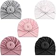DRESHOW BQUBO 5 Pieces Baby Turban Hats Turban Bun Knot Baby Infant Beanie Baby Girl Soft Cute Toddler Cap
