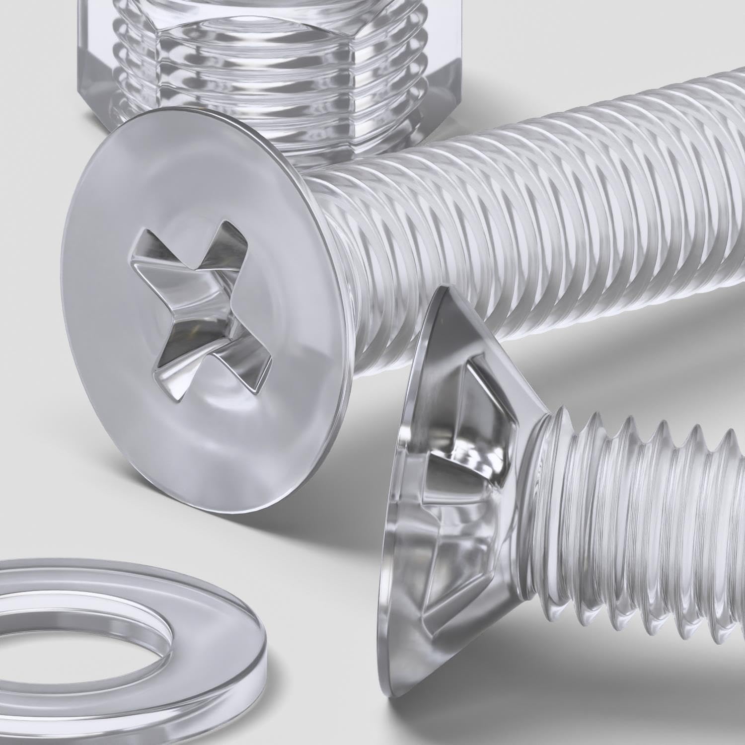 20 x Crosshead Countersunk Screw Nuts and Bolts, Transparent Clear Plastic Acrylic, M8 x 40mm - Acrylic Plastic Screws