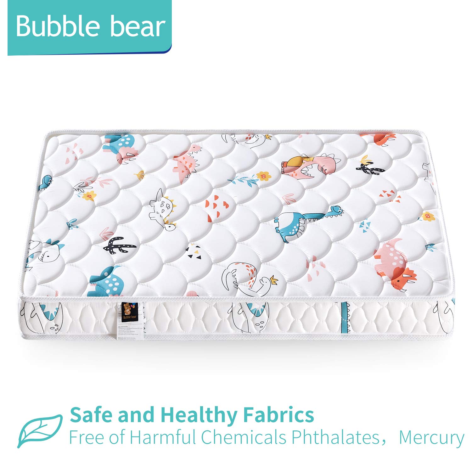 Bubble bear Premium Foam Hypoallergenic Infant Crib Mattress and Toddler Bed Mattress (Comfortable/Non-Toxic) | Funny Dinosaurs World | Size:52X27.6X5 : Baby