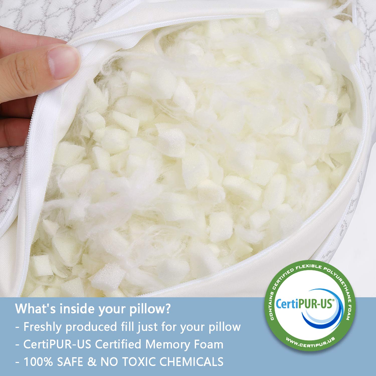 KUNPENG Shredded Memory Foam Pillows for Sleeping Cooling Bed Pillow