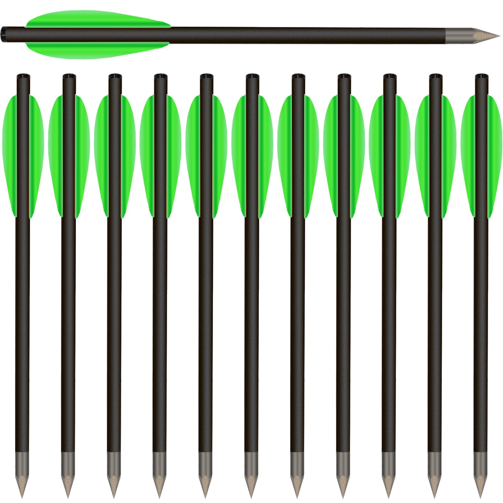 HUNTSPM 6.3" Carbon Crossbow Bolts Arrows with Sharp Steel Tips for 50-80lbs Pistol Crossbow Precision Target,Great for Practicing Shooting Target, Small Hunting (12pcs green)