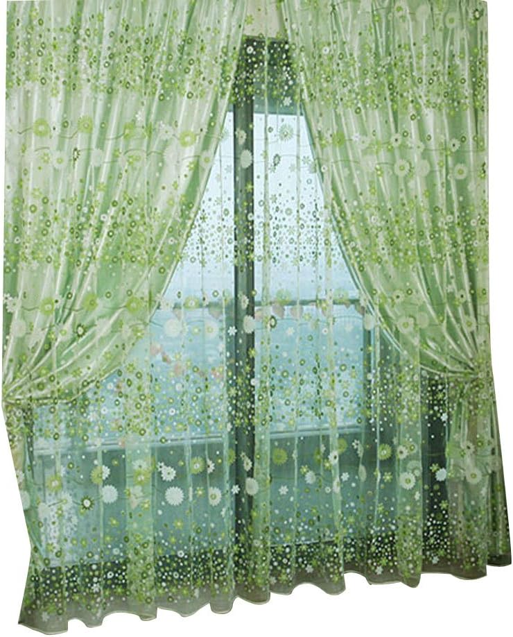 Winomo Voile Curtains Floral Net Windows Bedroom Curtain White Sheer Window Eyelet Living Room Door Linen Panel Lace Nets All Voiles Tulle Canvas Feet Shell Pocket 100 X 200 Cm (Green)