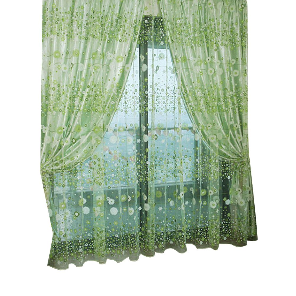 Winomo Voile Curtains Floral Net Windows Bedroom Curtain White Sheer Window Eyelet Living Room Door Linen Panel Lace Nets All Voiles Tulle Canvas Feet Shell Pocket 100 X 200 Cm (Green)