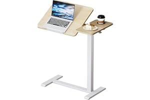 BIZUM BZIUM Overbed Bedside Table with Hidden Wheels, Adjustable Medical Tilt Top Hospital Bed Table Over The Bed, Rolling Desk Mobile Standing Desk for Hospital&Home Use (Maple)
