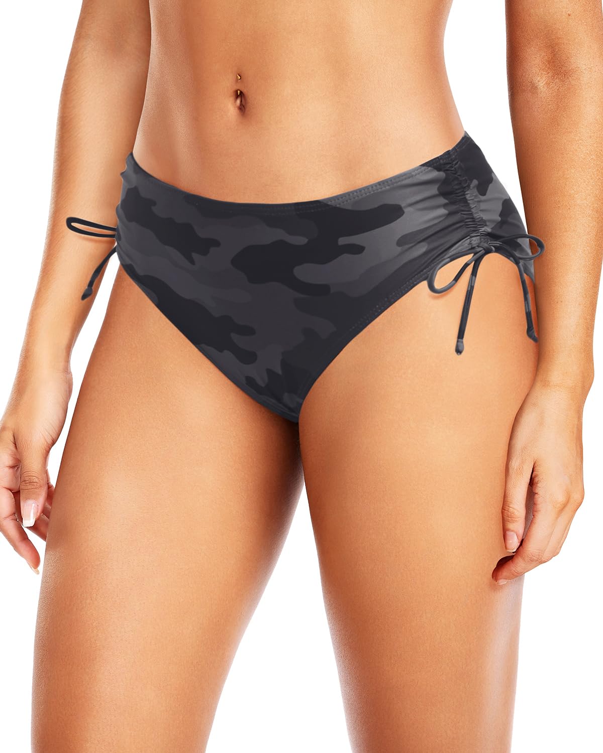 Photo 1 of Daci Camo Women Mid Waist Bikini Bottoms - Full Coverage Swim Bathing Suit Bottom Side Tied Swimsuit Bottoms S