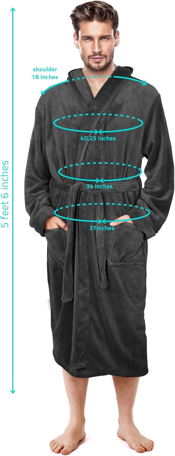 NY Threads Mens Hooded Robe - Plush Long Bathrobes for Men at  Men’s Clothing store
